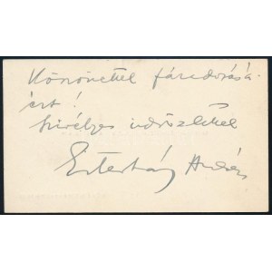 gróf Esterházy András külügyminisztériumi vezető aláírt névjegykártyája.