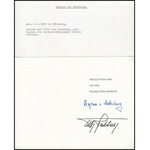 Habsburg Ottó (1912-2011) és felesége Regina (1925-2010) autográf aláírásai német nyelvű köszönő kártyán...