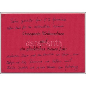 Raimund von Habsburg (1958-) és családtagjai aláírásai karácsonyi üdvözlőlapon. Lapra montírozva (nem ragasztva). ...