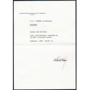 1988 Németh Károly (1922-2008) az Elnöki Tanács elnökének aláírása köszönő lapon...