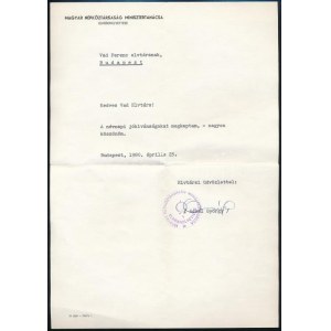 1980 Aczél György (1917-1991) kommunista kultúrpolitikus aláírása köszönőlapon...
