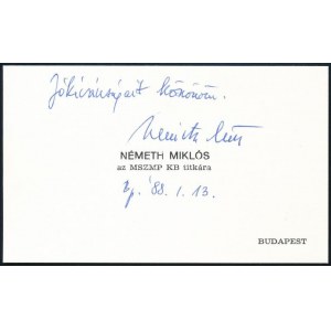 1988 Németh Miklós (1948-) magyar közgazdász, politikus, a rendszerváltás előtti utolsó magyar kormány miniszterelnöke...