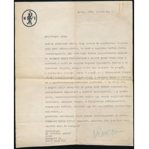 1933 Kner Imre (1890-1944) gépelt levele Siklóssy László (1881-1951) író, művelődéstörténész...