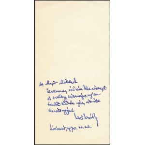 1970 Kós Károly (1883-1977) újévi üdvözlő kártyája saját kezű soraival és aláírásával, dátumozva (1970. XII. 22.)...