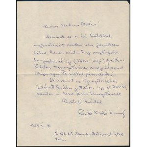 1969 Tamkó Sirató Károly (1905-1980) József Attila-díjas költő, műfordító saját kézzel írt levele Szekeres György (1914...