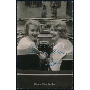 1964 Alice és Ellen Kessler német színésznőket ábrázoló fotólap, eredeti aláírással ...