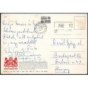Vas István és Szántó Piroska művész házaspár által aláírt képeslap Acél Györgynek küldve