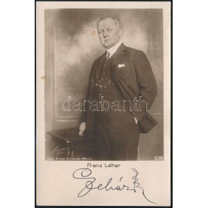 Lehár Ferenc zeneszerző, operettkomponista, karmester és saját kezű aláírása őt ábárzoló fotólapon / Franz Léhar Austro...