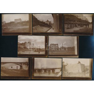 cca 1900 Budapest, Grand Hotel, Buda Vár, hídépítés, stb., 8 db fotó, 6,5×9 cm