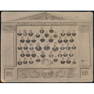 1899 Selmecbánya, az 1898/99. évi maturánsok, keményhátú tablófotó, nevek felsorolásával, Baker A. utóda...