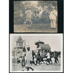 cca 1900 Sziám, 5 db vintage sajtófotó idegen nyelveken feliratozva - táncosok, temetés, szobrok, riska, hajó, 10,5x14...