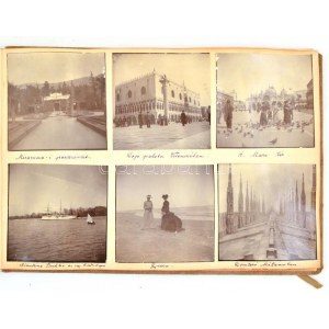 1900 Régi fotóalbum, családi képekkel, kirándulások, utazások képeivel (vadászat, Velence, Tivoli, Mike, Genova, Kenész...