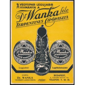 cca 1925 Dr. Wanka-féle terpentines cipőpaszta, dekoratív reklámkarton, szép állapotban, 24,5×18...