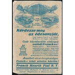 cca 1927 K. Sávely Dezső (1868-1938): Franck-os kávé az asztalon, szagát, ízét magasztalom!, Franck kávépótlék reklám...