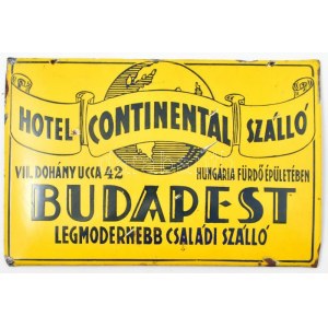 cca 1930 Hotel Continental - Népfürdő Budapest nagy méretű zománcozott fém reklám tábla kopásokkal. ...