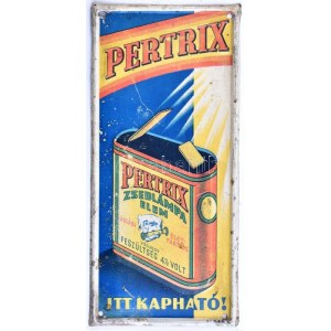 cca 1930 Alumínium dombornyomott Petrix zseblámpa reklámtábla, kopásnyomokkal, 17×8 cm