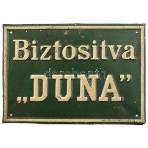 Biztosítva Duna fém tábla, magyar Fémlemez Ipar Rt., kopásnyomokkal, 12,5×18 cm