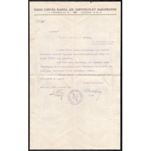 1939.XI.13 Budai Chevra Kadisa, Izr. Szentegylet Budapesten kondoleáló levele Gerő Ödönné, Gerő Ödön (1863-1939...