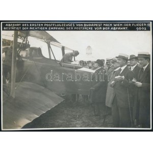 1914-1918 Budapest-Bécs közötti első postarepülőgép járat, katonák...