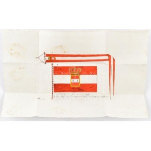 1811 Osztrák haditengerészeti zászló színezett rézmetszetű képe, hajtott, 16×26 cm / 1911 Austrian navy flag...