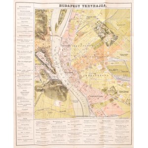 1896 Budapest Székesfőváros Tervrajza, és Útmutatója, a térkép hátoldalán az Ezredéves Országos Kiállítás látképével...