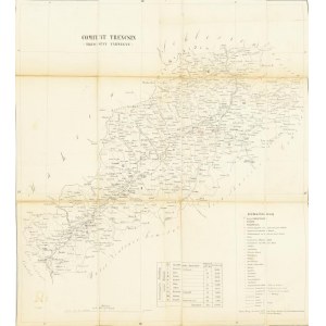 cca 1857-1859 Comitat Trencsin (Trencsény vármegye) térképe, vászontérkép, ceruzás aláhúzásokkal...