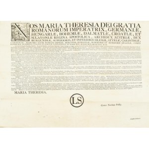 1776 Mária Terézia bankjegyek kibocsájtásával és kamarai fizetésekkel kapcsolatos rendeletének hirdetménye...