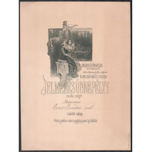 1897 A Magyar Képzőművészek Egyesületének meghívója jelmezes népünnepélyre az új Műcsarnok épületébe, 1897. március 14....