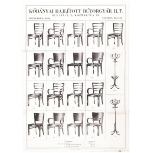 cca 1920 Bp., Kőbányai Hajlított Bútorgyár Rt. székfajtákat bemutató nagyméretű nyomtatványa, hajtott...