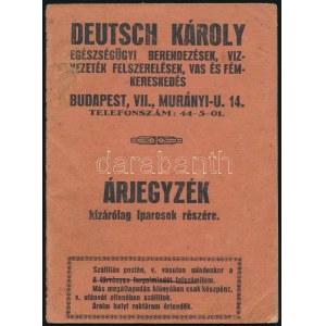 1933 Bp., Deutsch Károly egészségügyi berendezések, vízvezeték felszerelések...