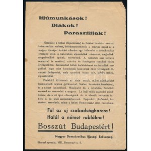 cca 1946 Fel az új szabadságharcra! Halál a német rablókra! Bosszút Budapestért! Szálasi és emberei ellenes röplap...