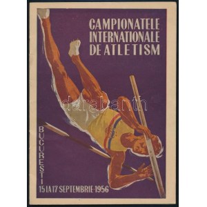 1956 Nemzetközi Atlétikai Bajnokság Bukarest képes műsorfüzet, benne magyar résztvevőkkel...