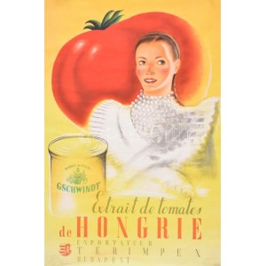 cca 1948 Gschwindt paradicsom konzerv reklámplakát, gyűrődésekkel, 80×56 cm