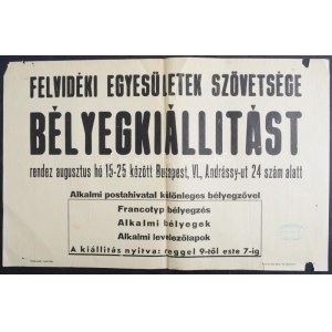1939 Felvidéki Egyesületek Szövetsége bélyegkiállítási plakát / Stamp exposition poster