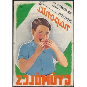 1940 Vöczköndy Rafaella (?-?): Naponta gyümölcs, villamos plakát negatív nyomata, Bp., Piatnik-ny., gyűrődésnyomokkal...