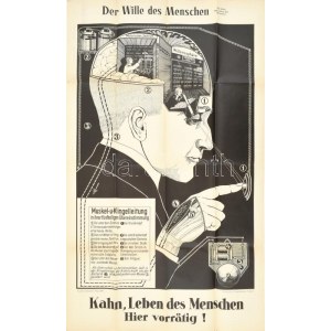 cca 1924 Fritz Kahn: Das Leben des Menschen, plakát, hajtott, szakadással, 94×57 cm / with faults