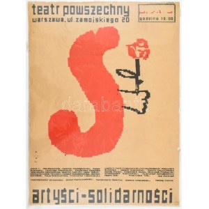 cca 1986 Lengyel szamizdat színházi plakát a Szolidaritás szakszervezet művészeivel kis szakadásokkal. ...