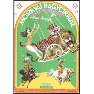 1975 Moszkvai Nagycirkusz jubileumi műsor, Fővárosi Nagycirkusz plakátja, hajtásnyommal...