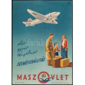cca 1949-1954 Maszovlet személyszállítás, villamos reklámplakát, Bp. Játékkártyagyár és Nyomda, jelzett, (B.M.)...