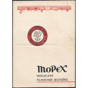 cca 1940 Mopex Motion Picture Export Association Magyarországon megjelent filmjeinek jegyzéke. 6l...