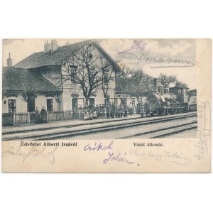 1906 Albertirsa, Alberti Irsa; vasútállomás, gőzmozdony (fa)