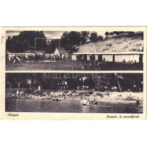 1935 Alsógöd (Göd), Homok- és strandfürdő, fürdőzők, tornagyakorlatok