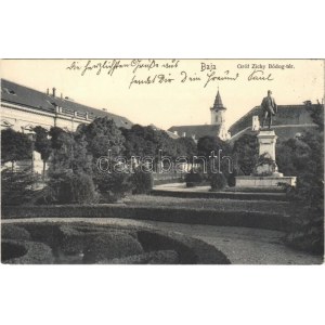 1905 Baja, Gróf Zichy Bódog tér és szobor. Kollár A. kiadása