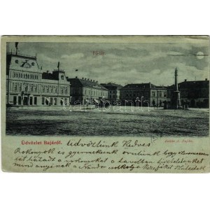 1901 Baja, Fő tér, Városháza, üzletek, kávéház. Kollár A. kiadása (Rb)