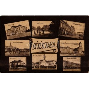 1910 Békéscsaba, Gyalogsági laktanya, gimnázium, Petőfi liget, Vasút utca, Fiume szálloda, Motorállomás...