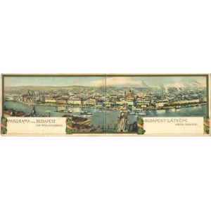 Budapest, látkép a budai oldalról. Kinyitható szecessziós litho panorámalap s: Rosenberger (fl...