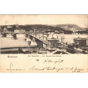 1901 Budapest, Margit híd pesti rakpart, villamos. Ganz Antal 97.