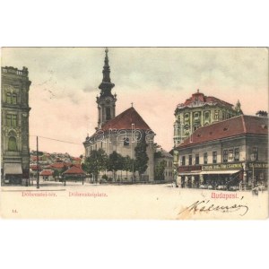 1905 Budapest I. Tabán, Döbrentei tér, templom, Gamauf Gyula és Keller Ignác üzlete...