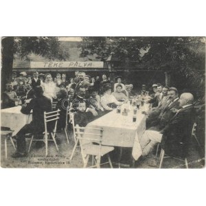 1912 Budapest I. Tabán, Avar Mihály vendéglője, kerthelyiség vendégekkel, teke pálya. Kereszt utca 19. (Rb...