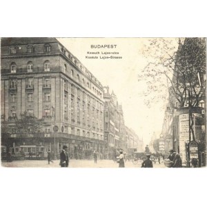 1918 Budapest V. Kossuth Lajos utca, villamos, hirdetőoszlop, szálloda, árusok (EK)